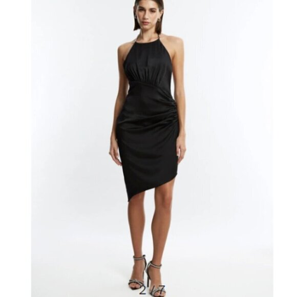BCBGMaxAzria Dresses & Skirts - BCBGMAXARIA Anwen Ruched Mini Dress Womens 8 Black Satin Dress